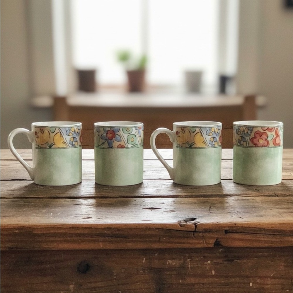 Corelle Coordinates Watercolors Coffee Cups, Set Of 4, Pastel Floral‎ Stoneware